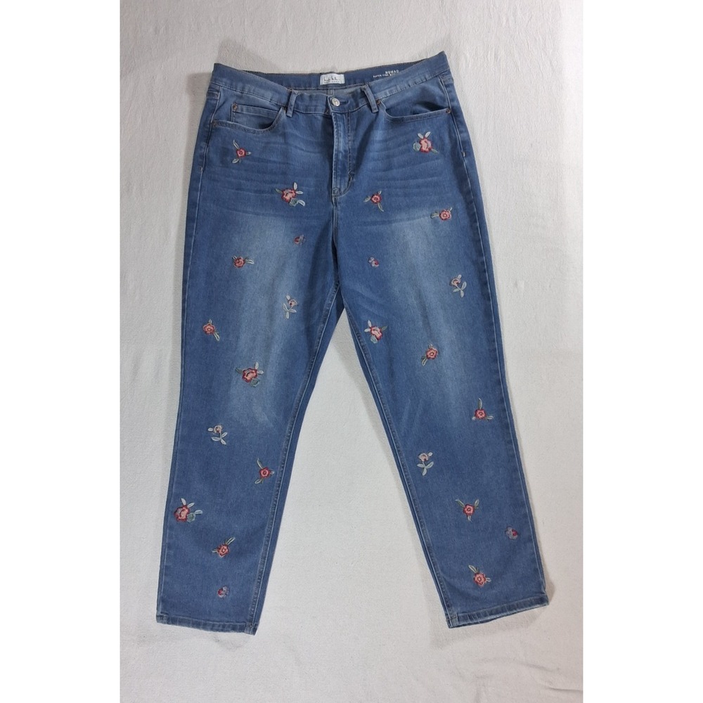 Nicole Miller New York Nomad Jeans Womens 16 Blue Floral Embroidered Ankle Slim